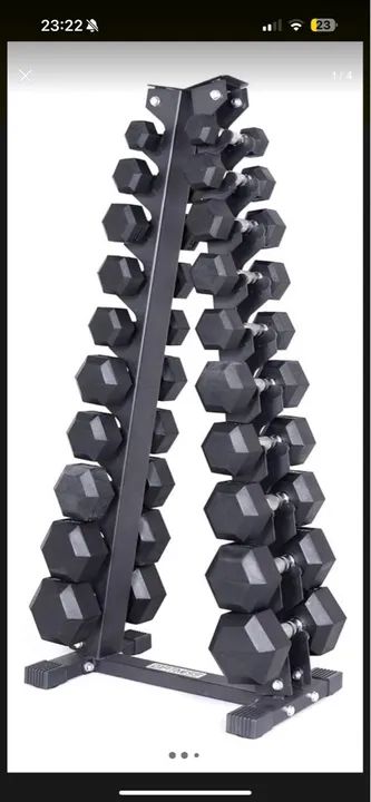 Kit Halteres Sextavado Injetados pegada inox Pares 1 A 10 Kg Com Suporte - Foto 3