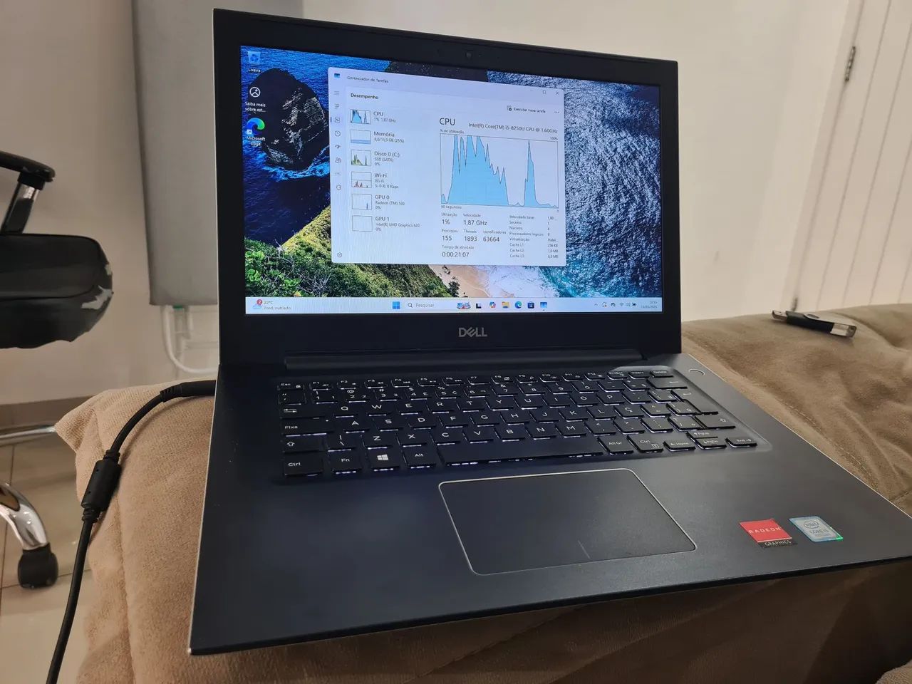 Ultrabook Dell, Intel core i5 8° Geração, 16GB RAM DDR4, SSD NVME 128GB, Windows 11 home