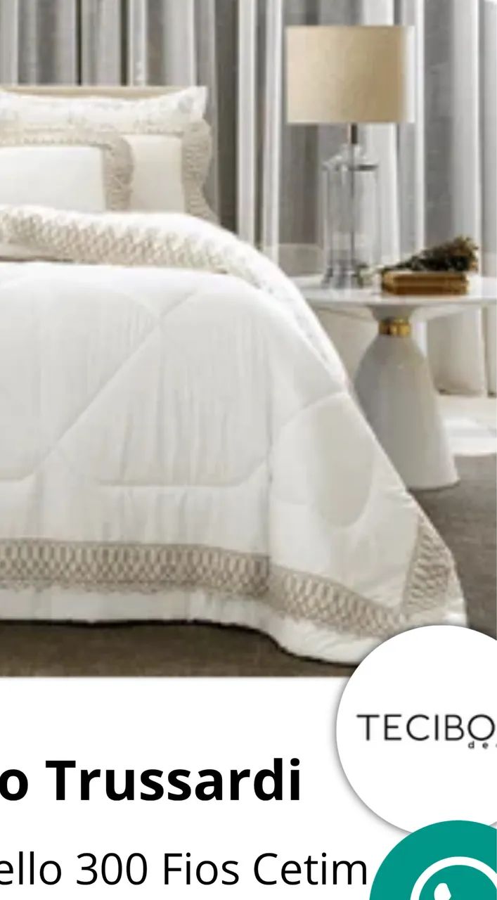 EDREDON QUEEN TRUSSARDI 300 fios Cetim 100% algodão Egípcio Donatello Branco / Legno - Foto 2