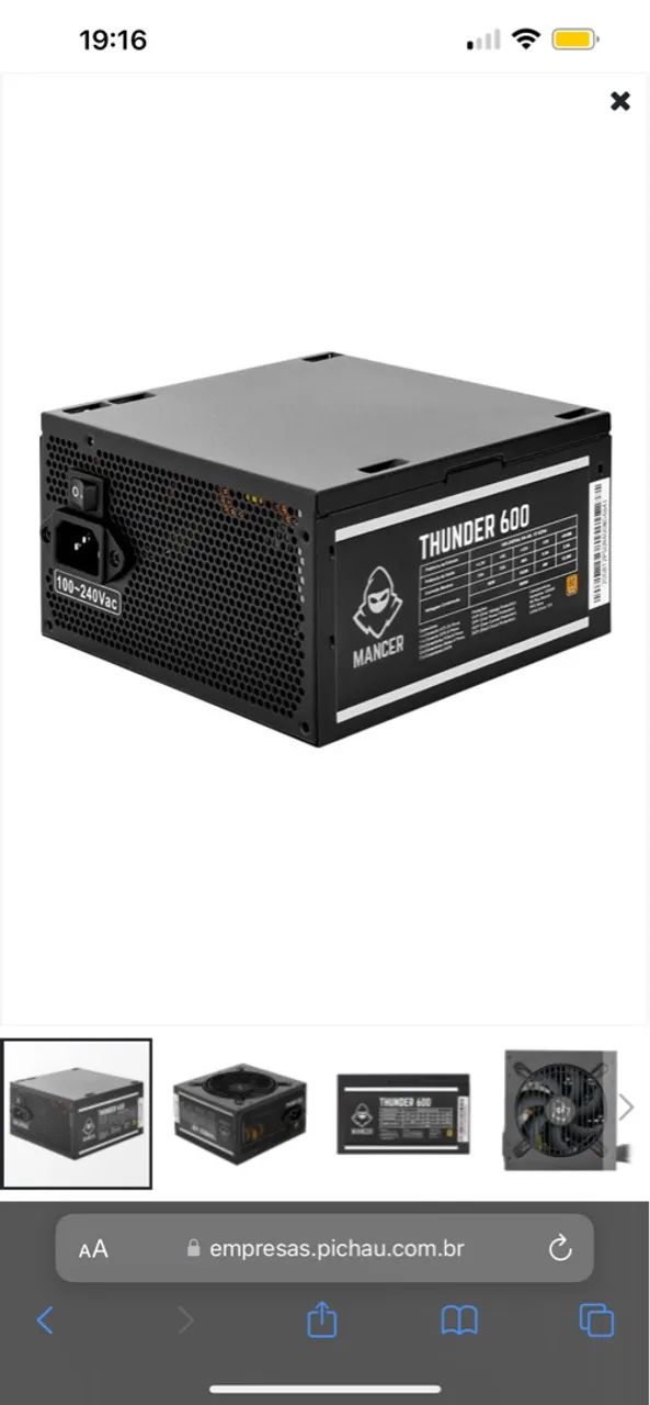 Fonte Mancer Thunder 600W 80 Plus - Potência e eficiência para seu setup!