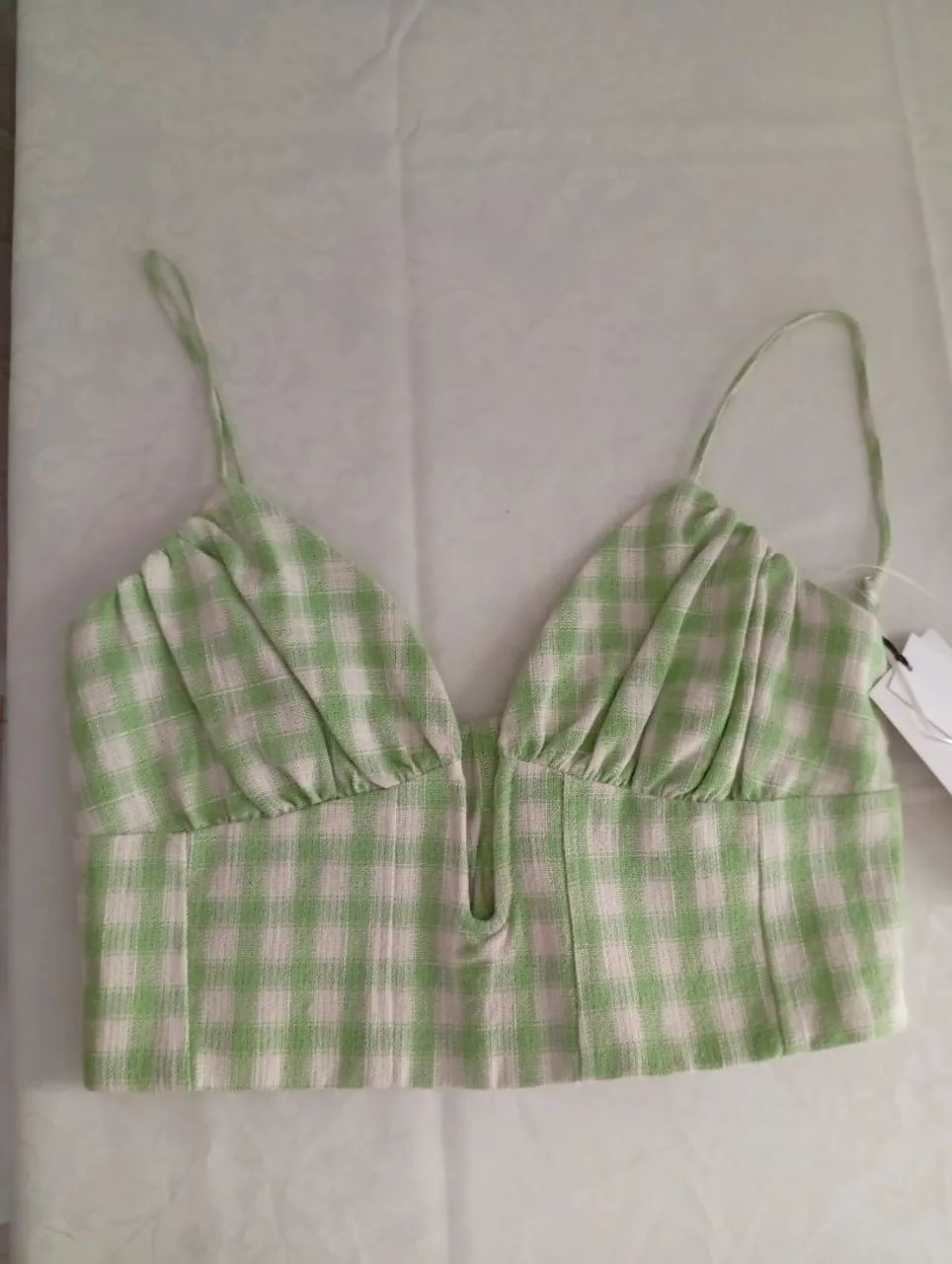 Top cropped xadrez verde Zara