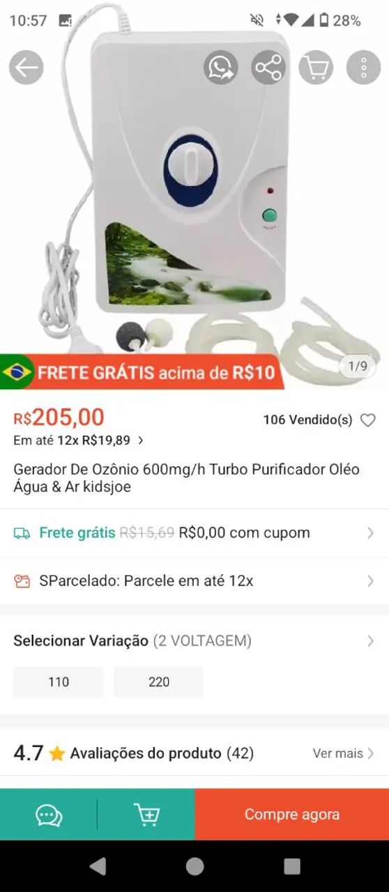 Vendo gerador de ozônio 