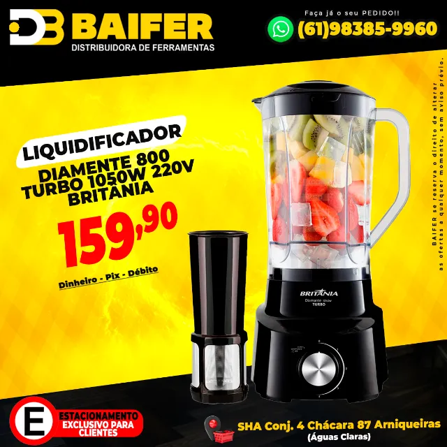 Liquidificador Diamente 800 Turbo 1050w 220v Britânia