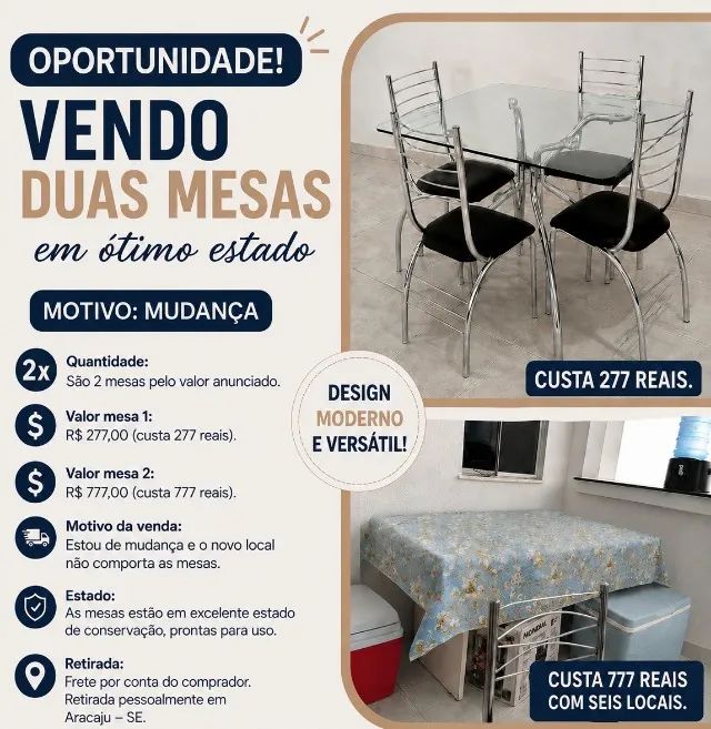 Mesa de jantar quadrada de mdf 6 lugares
