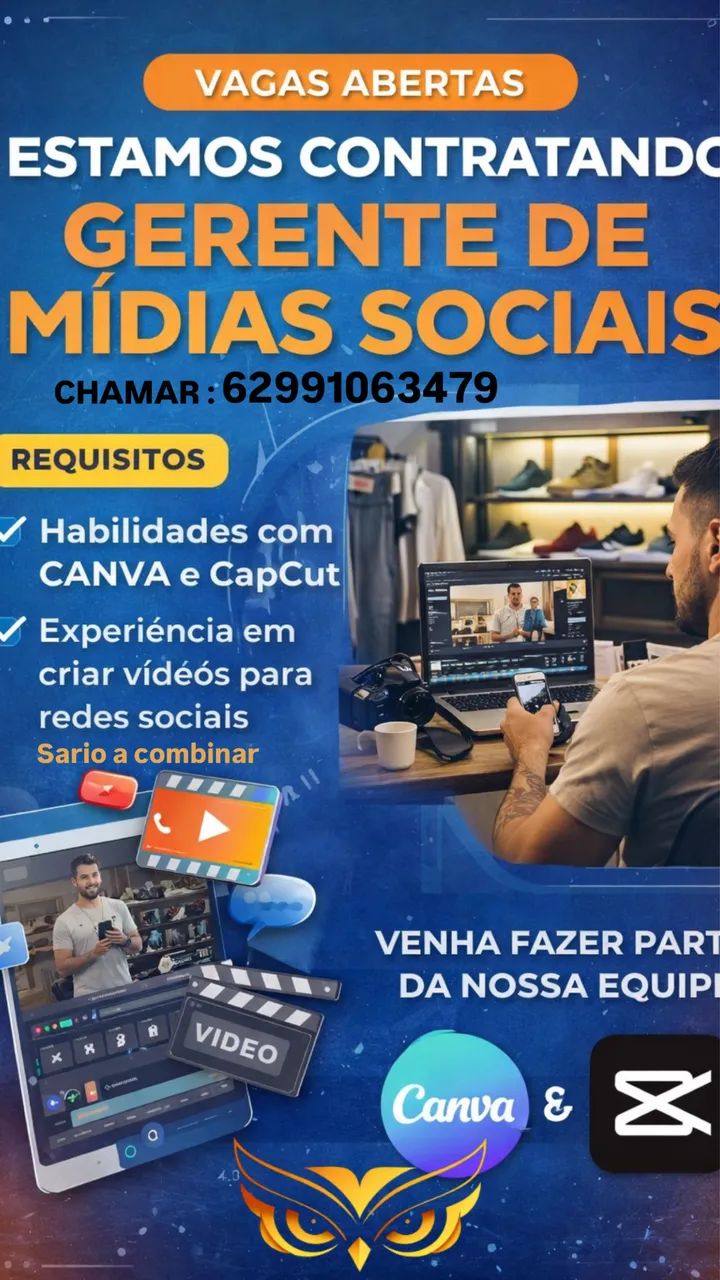 Procura-se alguém pra cuidar das mídias de uma loja de roupa multimarcas 