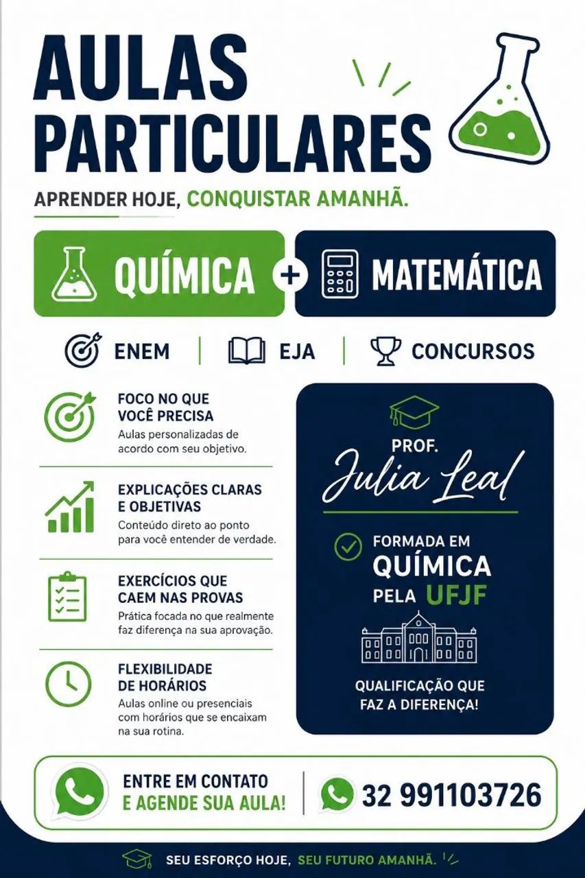 Aulas Particulares de Química e Matemática!
