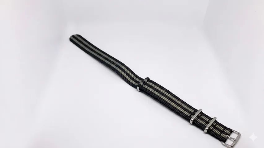 Pulseira para Relogio Nato Otan Preta com Listas Cinza 22mm - Foto 2