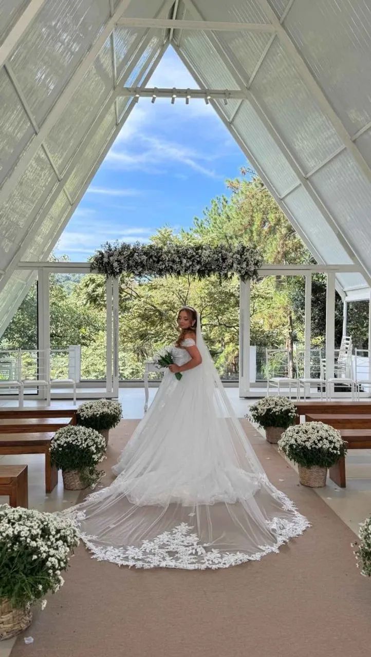 Vestido de noiva + véu + anágua