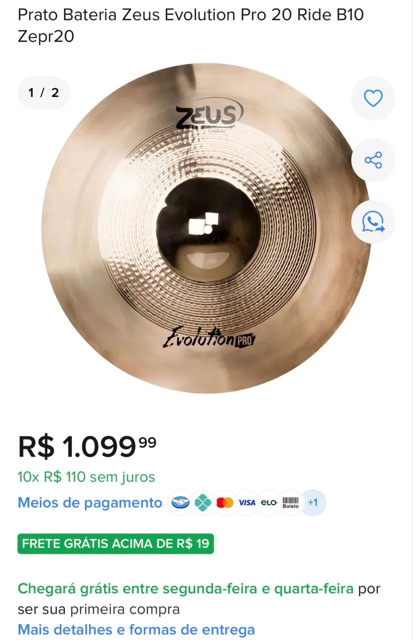 Prato de bateria Zeus Evolution PRO Ride 20  - Foto 4