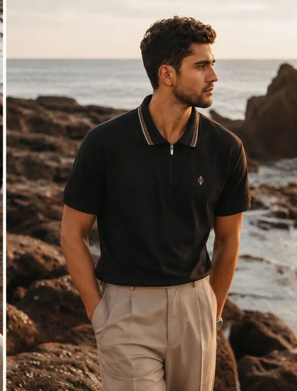 Camisa polo com ziper 