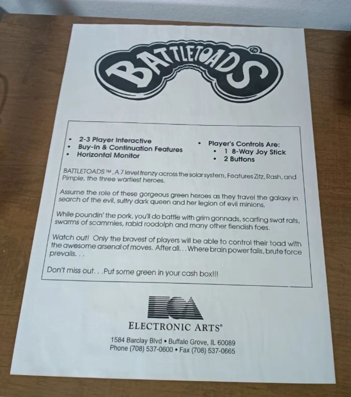 Material de divulgação Battletoads poster ( arcade) original da época - Foto 3