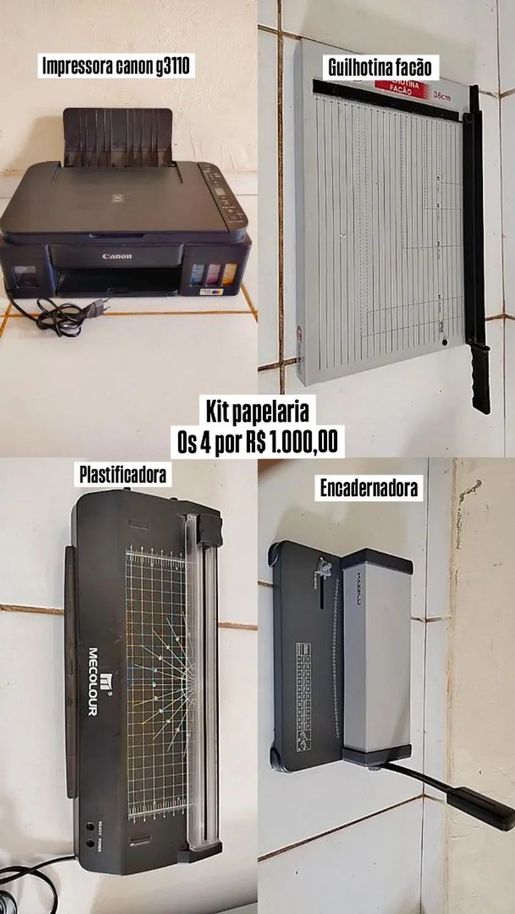 Impressora, plastificadora, encadernadora e guilhotina 