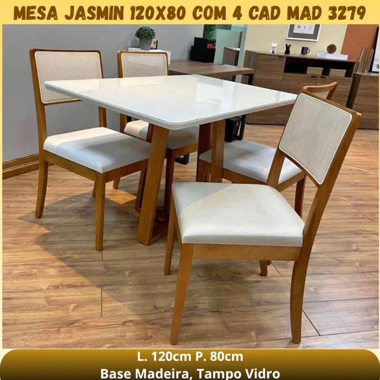MESA DE JANTAR 120x80cm COM 4 CADEIRAS 100%MADEIRA