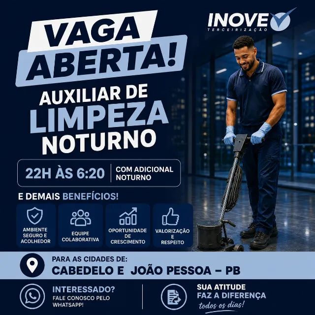 VAGA NOTURNA DE AUXILIAR DE LIMPEZA 