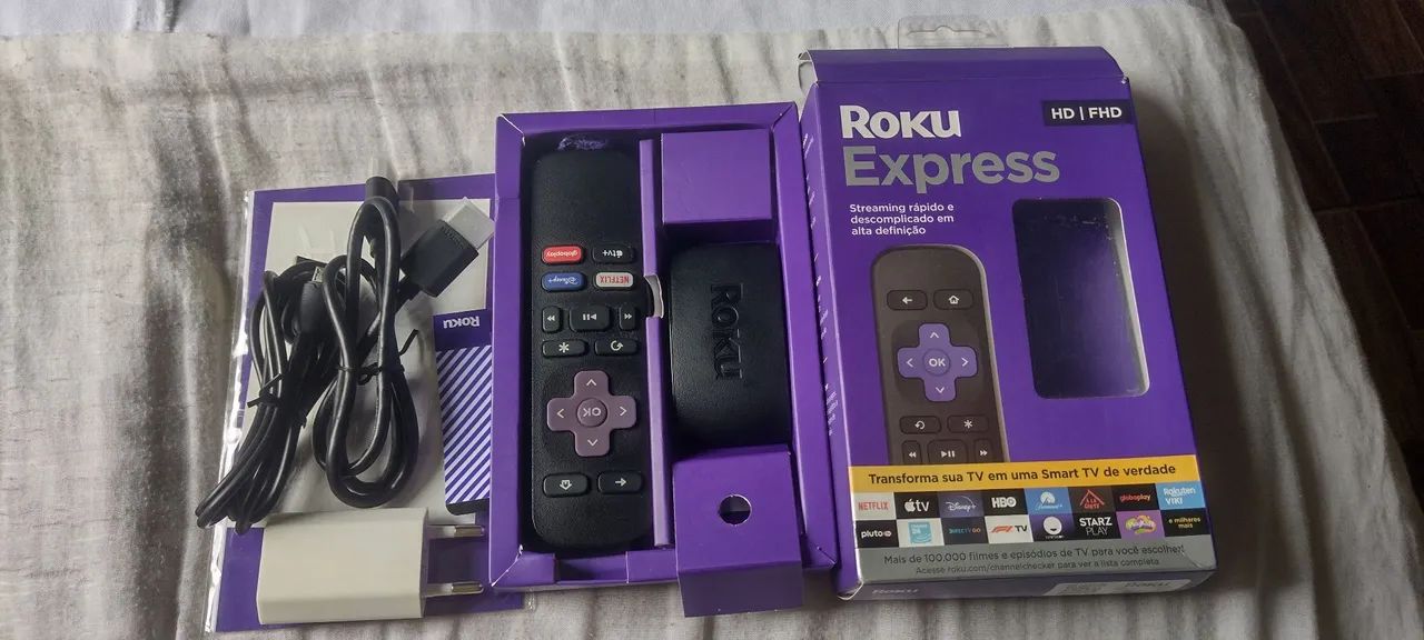 Tv box Roku express novo completo 