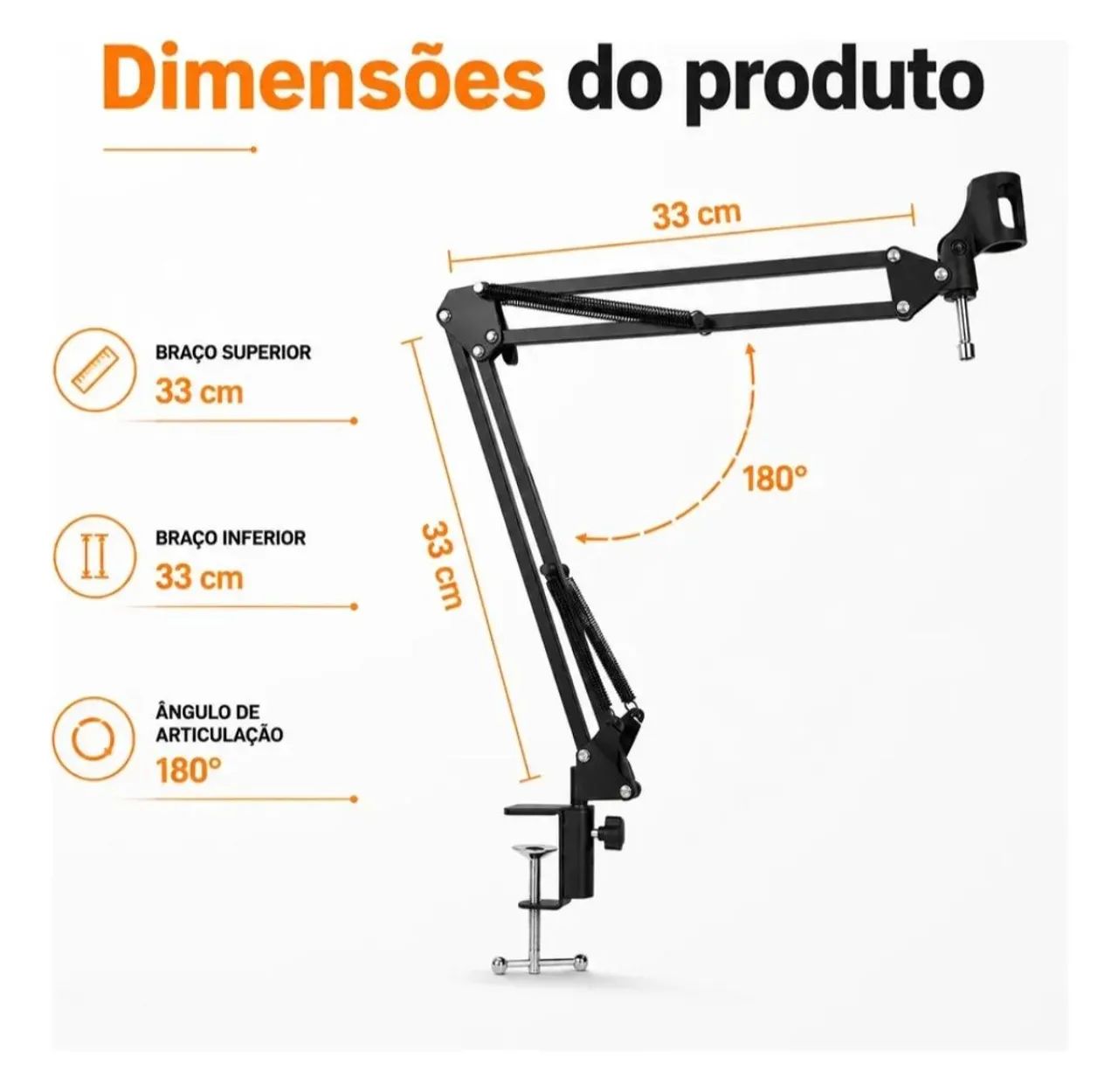 Suporte Braço Articulado Microfone Mesa Preto