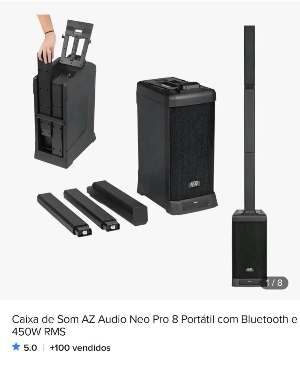 CAIXA DE SOM AZ AUDIO NEO PRO 8 PORTÁTILCOM BLUETOOTH E 450W RMS