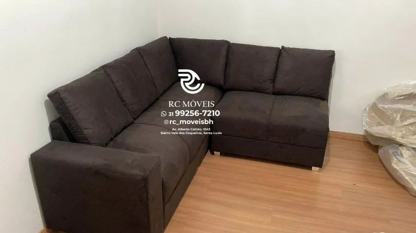 Sofá de Canto com Puff Material suede D33 Confortável Direto da Fábrica - Foto 5
