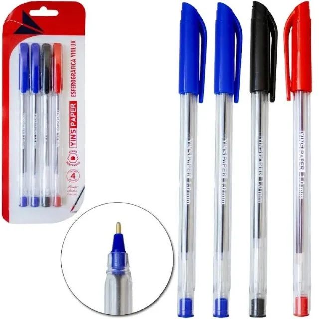 Kit Canetas Esferográficas Básicas Sextavadas 4 Peças415077743398768640
