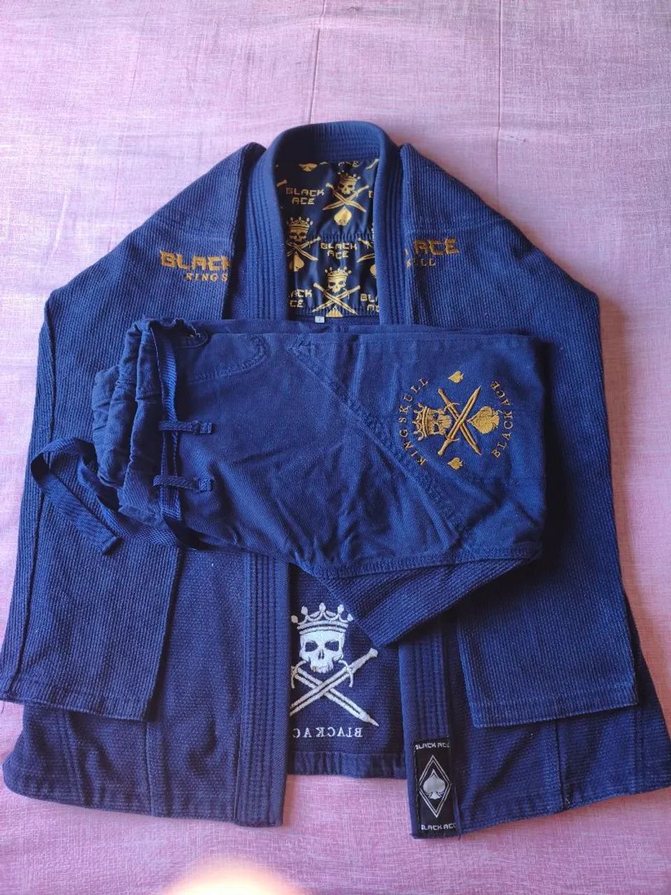 Kimono Black Ace King Skull - Azul E Dourado