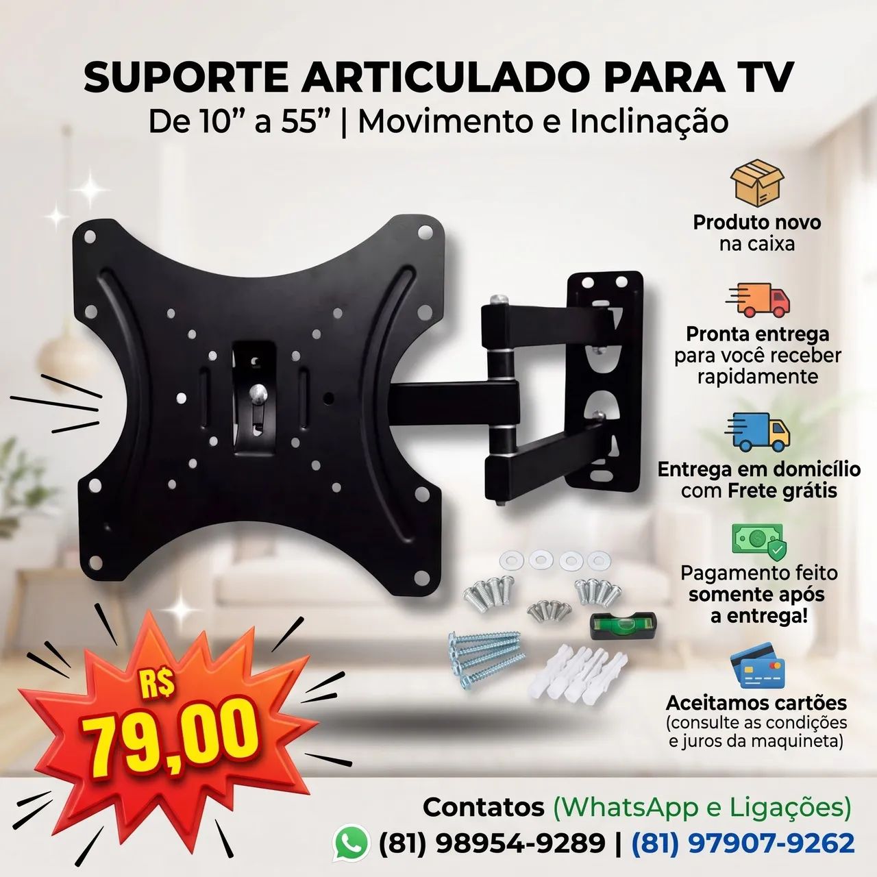 Suporte para tv articulado até 55 polegadas 