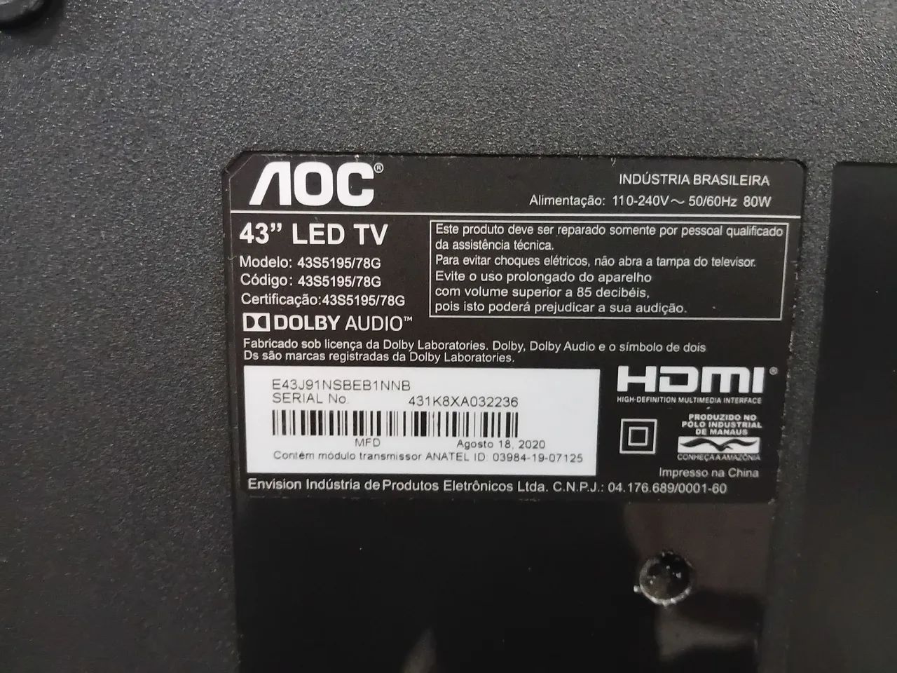 AOC Roku TV 43" 43S5195/78G + Controle - TELA QUEBRADA - Liga Normalmente - Foto 2