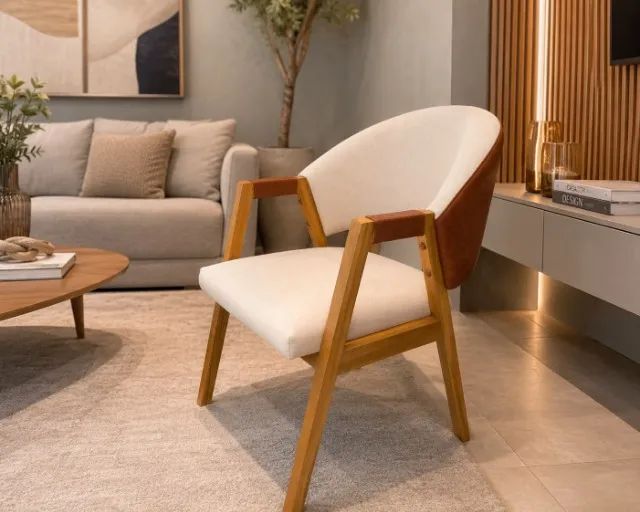 Cadeira Poltrona Linho e Corino NOVO PRONTA ENTREGA