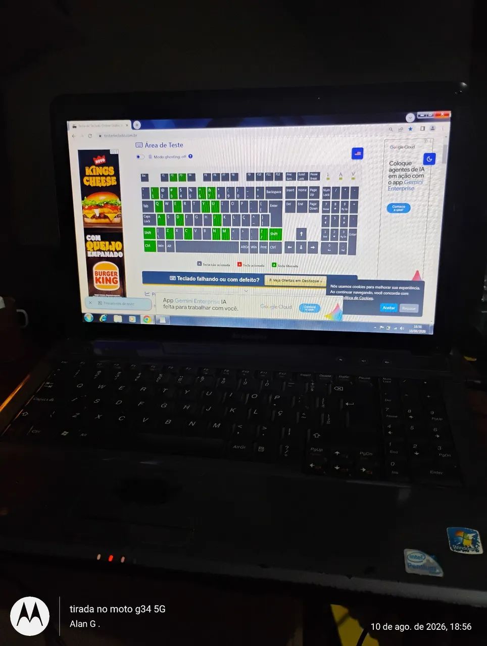 Notebook Lenovo G550 ( funcionando c/ algumas teclas ) veja no anúncio  - Foto 2