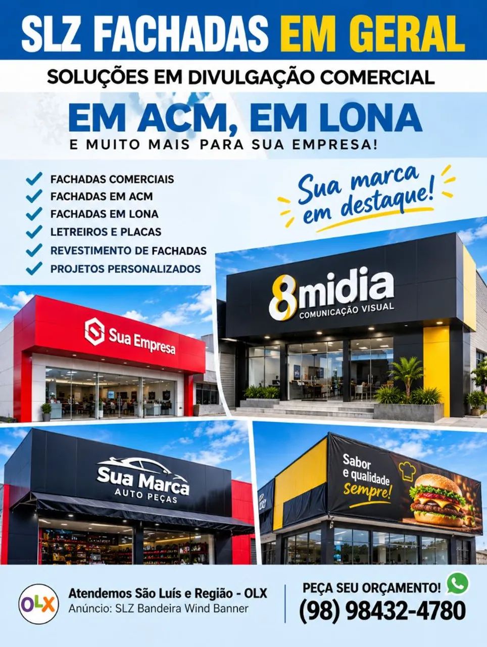 Fachada, placa, acm e pvc