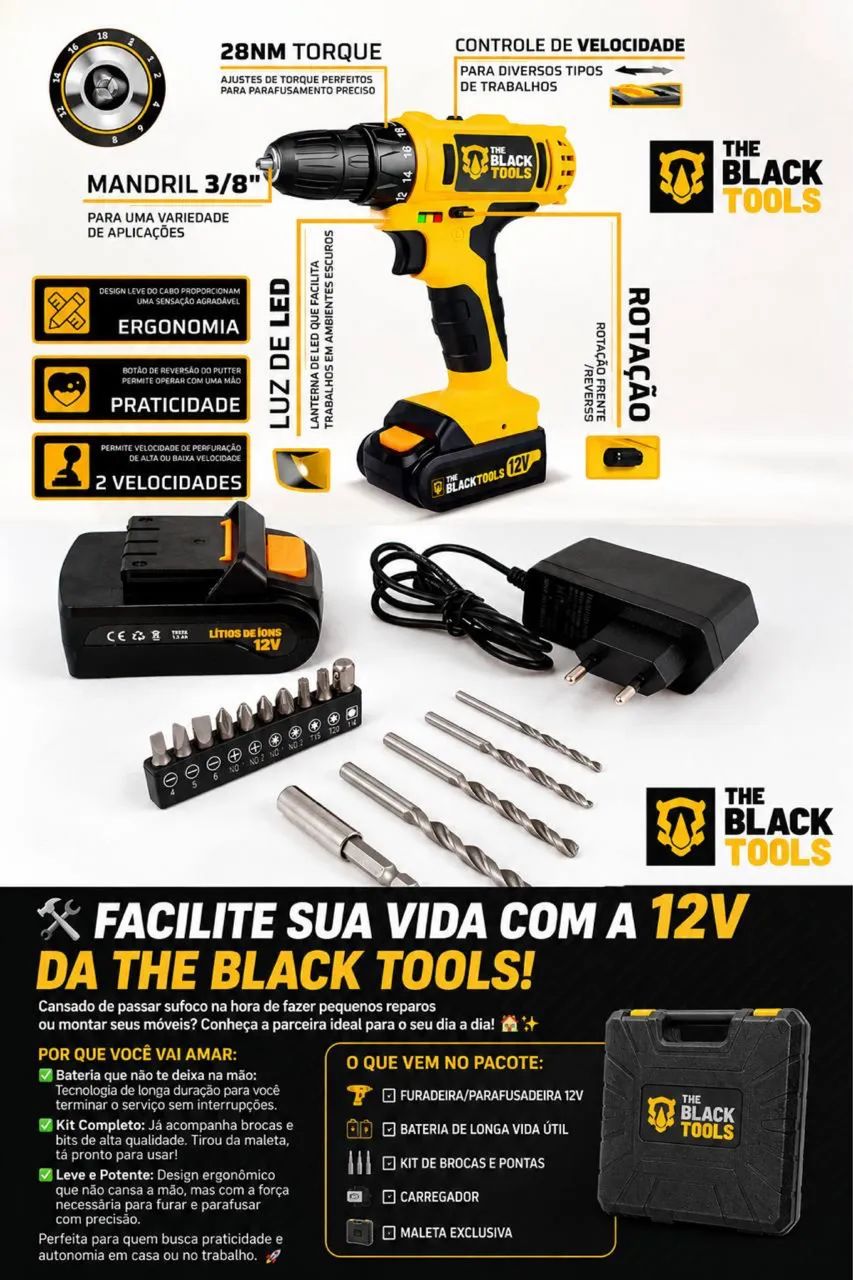 furadeira e parafusadeira de impacto Black tools 