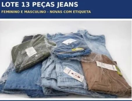 Lote de calças com 13 peças femininas e masculinas.