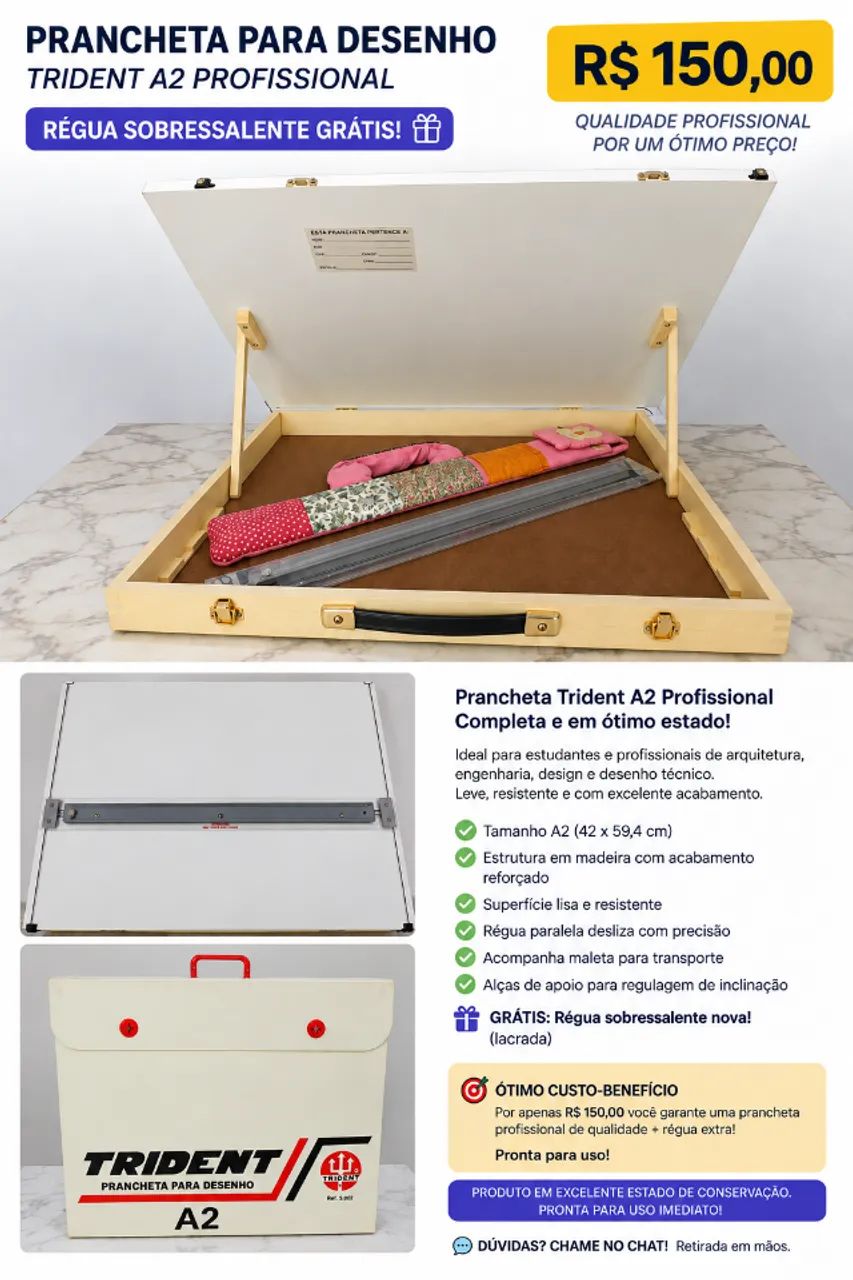 Prancheta para desenho Trident A2 Profissional