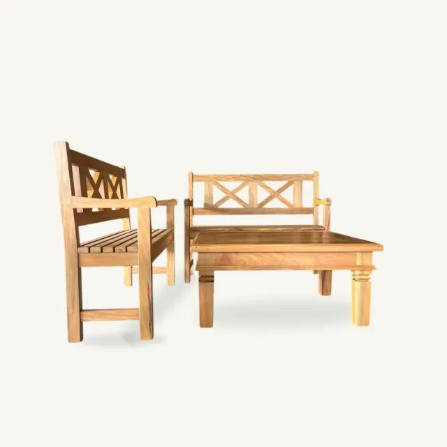 Conjunto De Mesa e 2 Bancos Em Madeira Maciça peroba rosa - Foto 2
