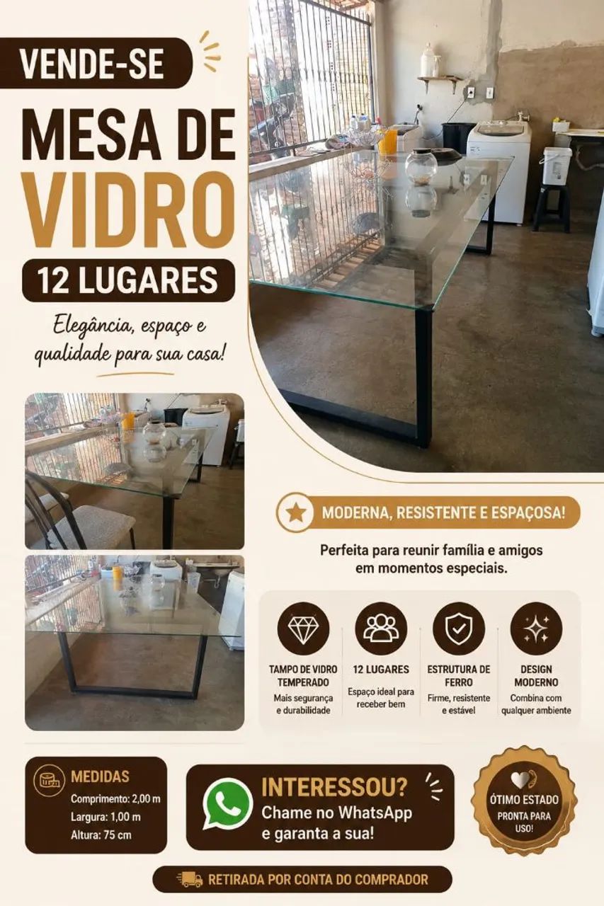 Mesa de vidro  bonita e elegante 