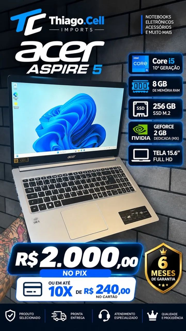 Acer Aspire core i5 8gb 256gb ssd com placa video