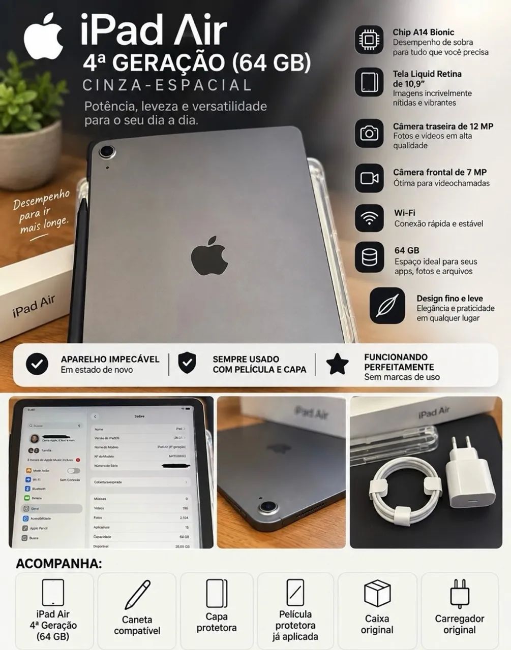 iPad Air de 4 Geração de 64GB em ótimo estado 