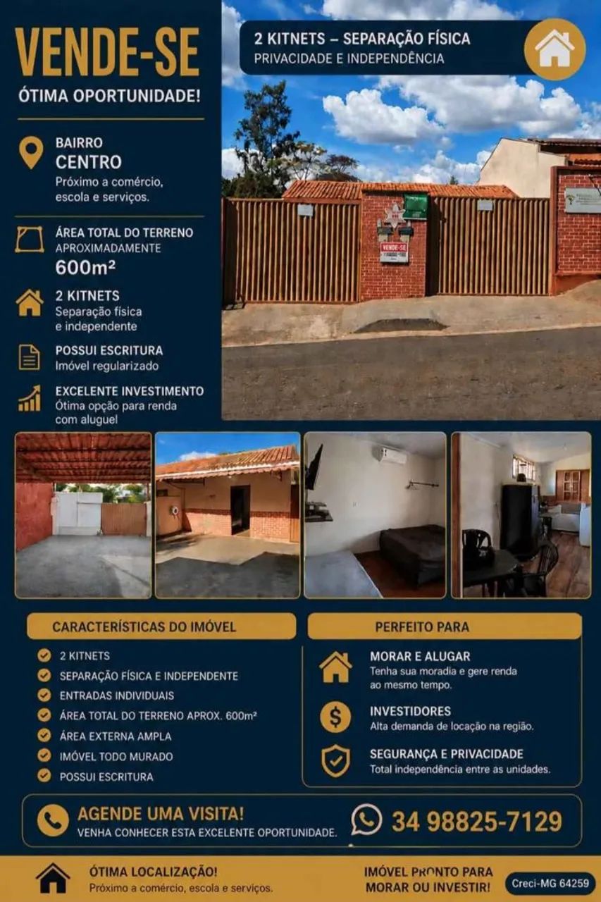 Vende - se 02 kitnets Estrela do Sul MG