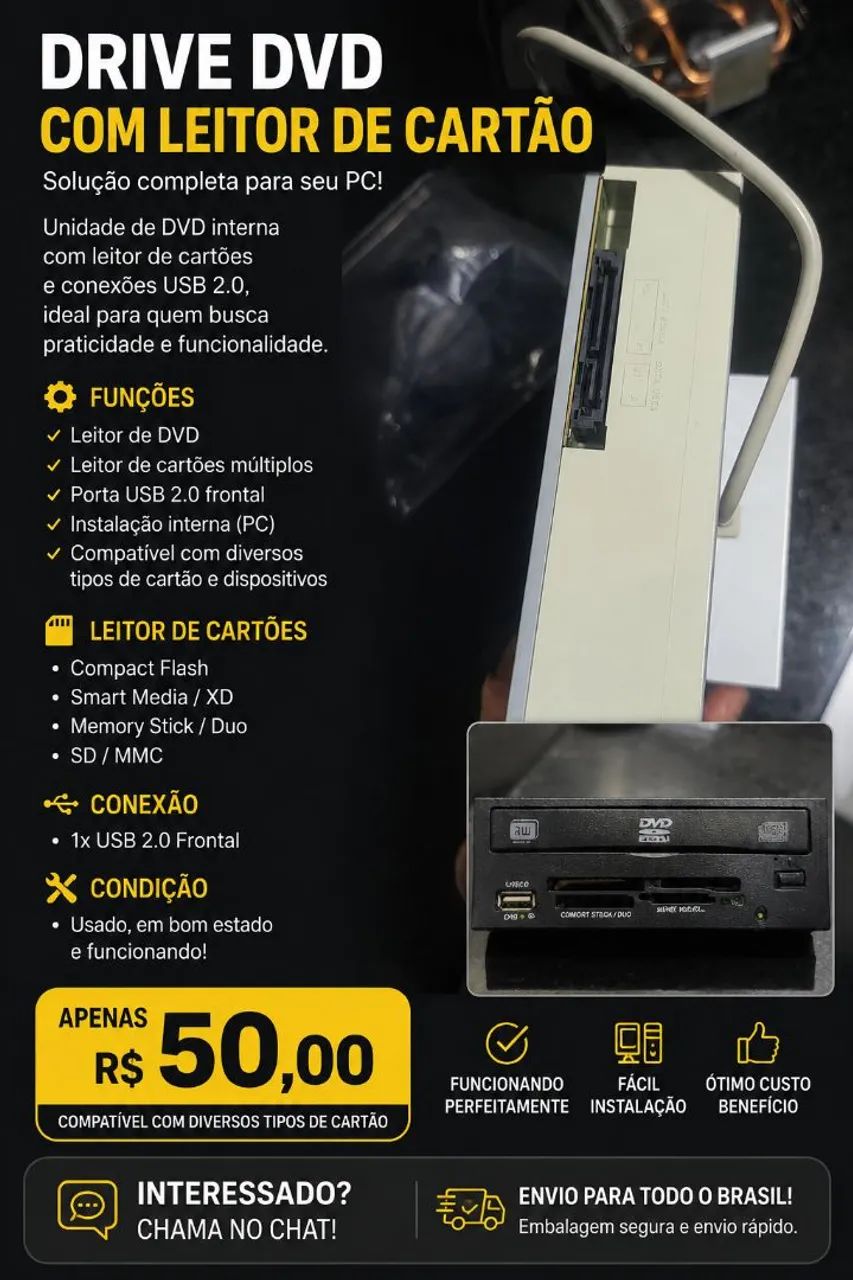 Leitor e Gravador de DVD e leitor de cartao