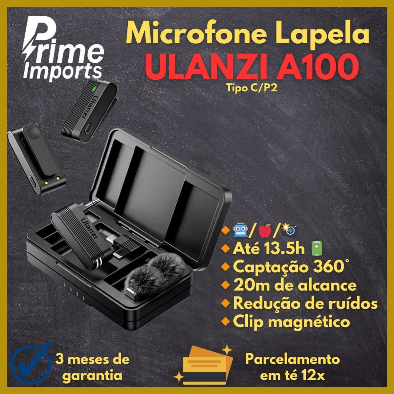 Microfone Lapela ULANZI A100 Tipo C/P2 - LACRADO