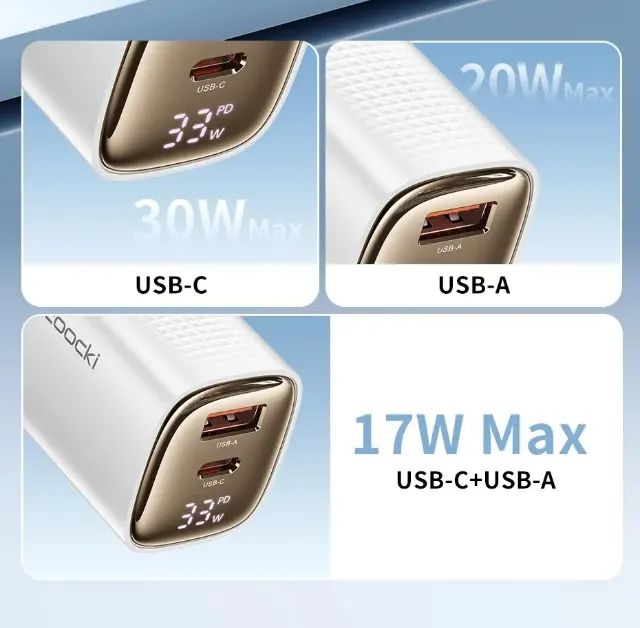 Carregador ultra rápido Samsung Motorola, USB duplo, GaN, com display, 33W, novo lacrado - Foto 2