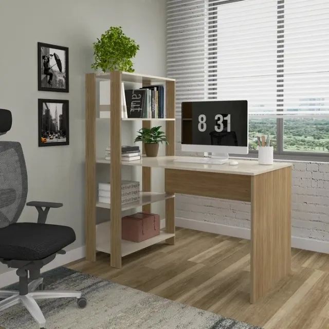 Mesa para computador com nicho off white carvalho