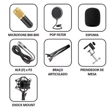 Kit Microfone BM800 Profissional P/ Estúdio e Gravação + Pop Filter + Aranha + Braço z812 - Foto 2