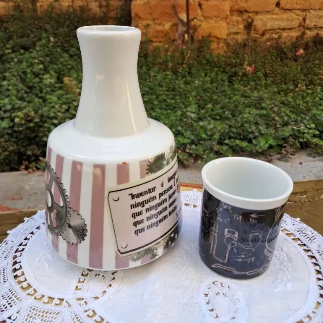 Moringa Porcelana com Copo - Tema Santos Dumont e Inspiração Criativa - Foto 2