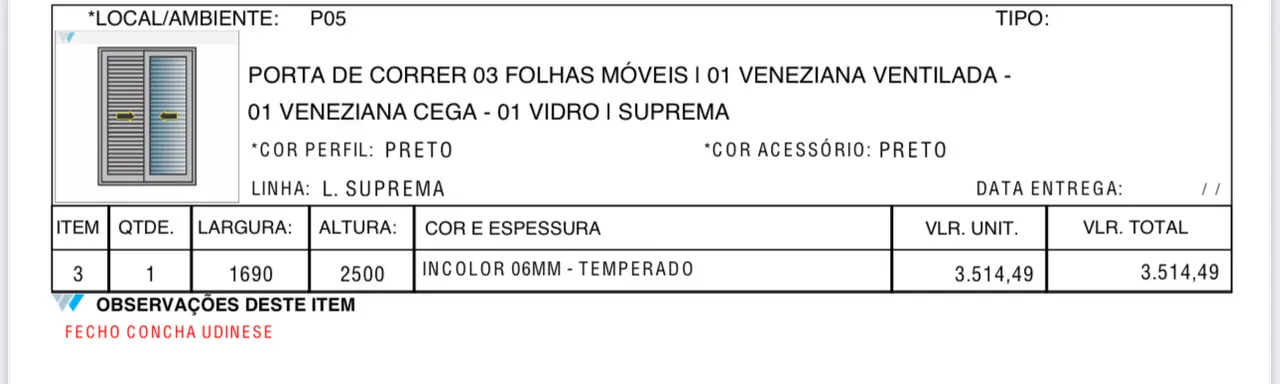 Porta de Correr 03 Folhas Móveis com Veneziana