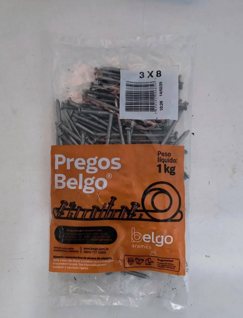 Prego 3x8 com cabeça Belgo 1kg