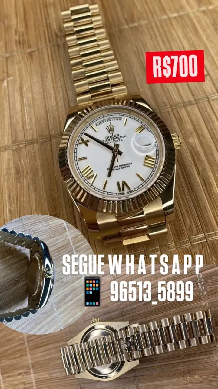 Relógio Rolex Automático Modelo Day DATE Presidente Dourado Com Mostrador Branco