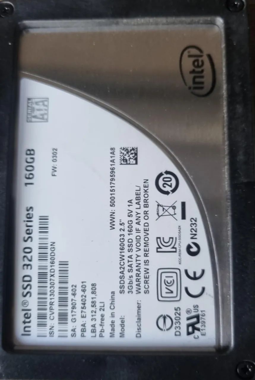 Ssd intel 160gb sata pn g17907-602