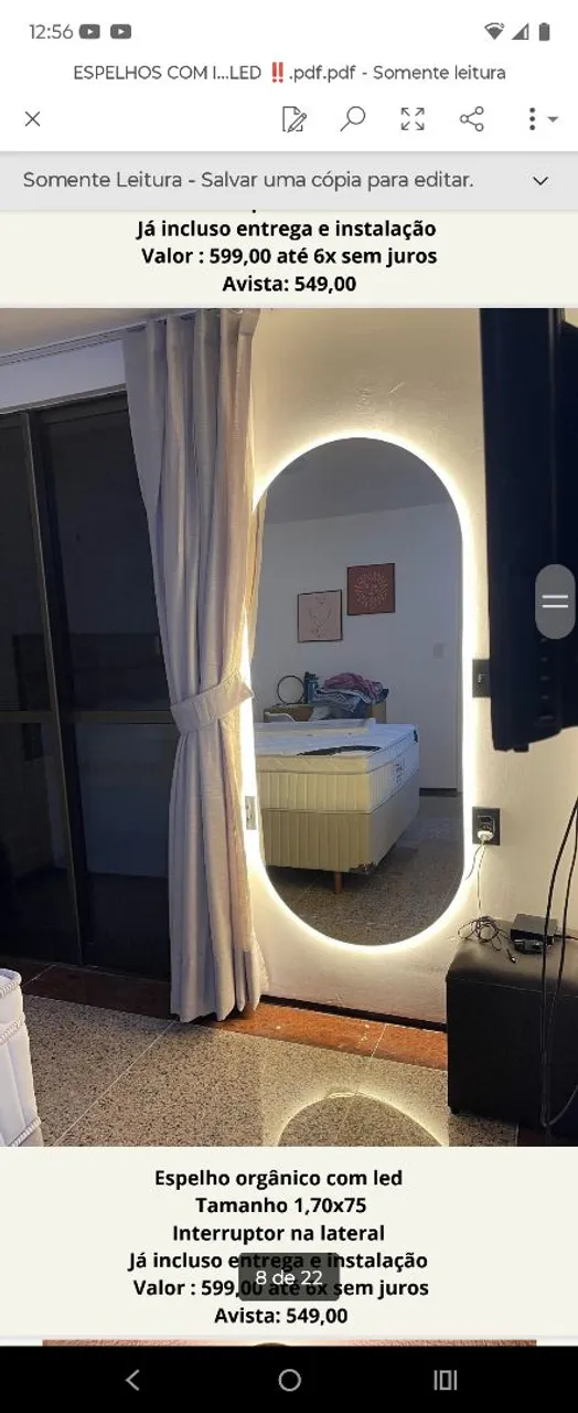 Espelho Orgânico com LED 1,70x75cm