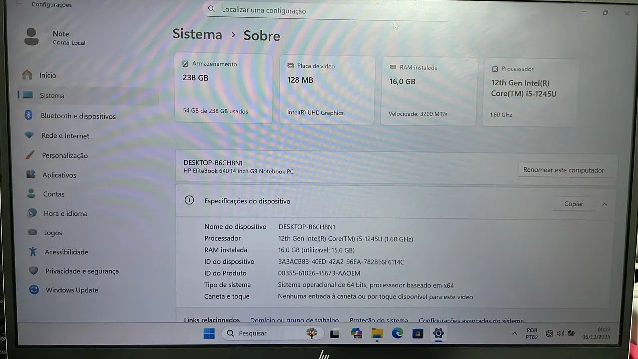 Vende Se Notebook HP i5 , Memória de 16 GB, 128 MB de vídeo , 256 GB de SSD  - Foto 3