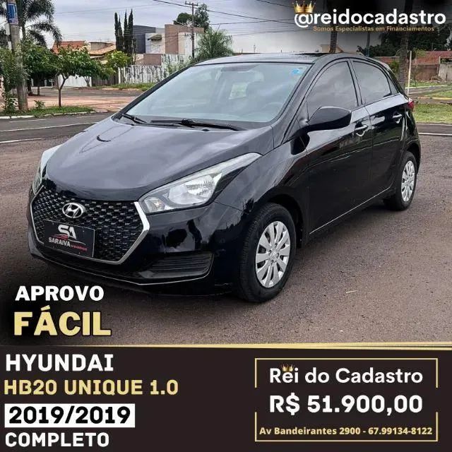 HB 20 Unique 1.0 2019/2019 - Completo- R$ 51.900,00 - Aprovo Fácil - Rei do Cadastro